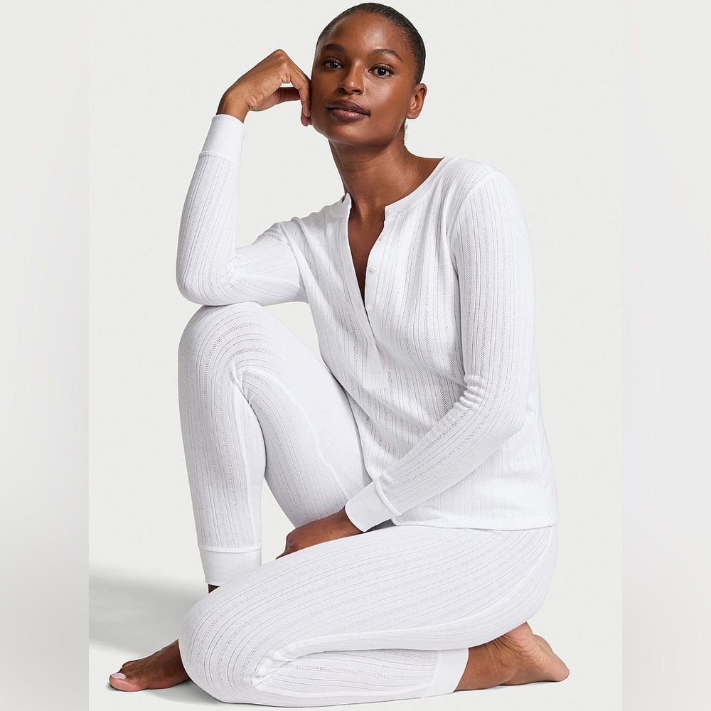 Women's White Pointelle Sleepwear Set